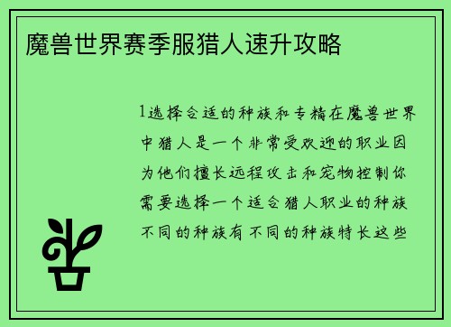 魔兽世界赛季服猎人速升攻略